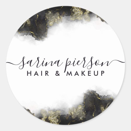 Custom Stickers 11 Black And Gold Modern Art Liquid Watercolor Ink Classic Round Sticker