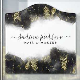 Black And Gold Modern Art Liquid Watercolor Ink Door Sign