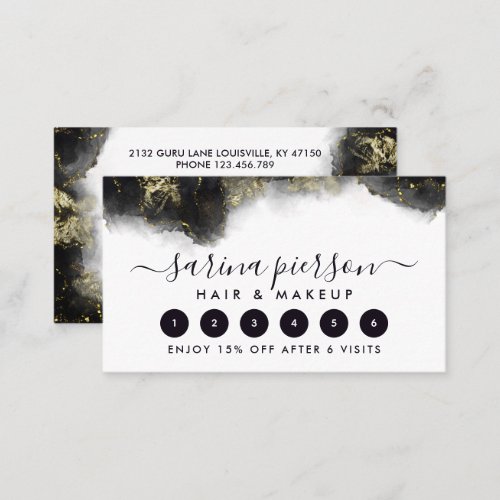 Black And Gold Modern Art Liquid Watercolor Ink Loyalty Card