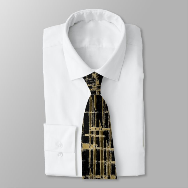 Black and Gold Modern Art Tie (Tied)
