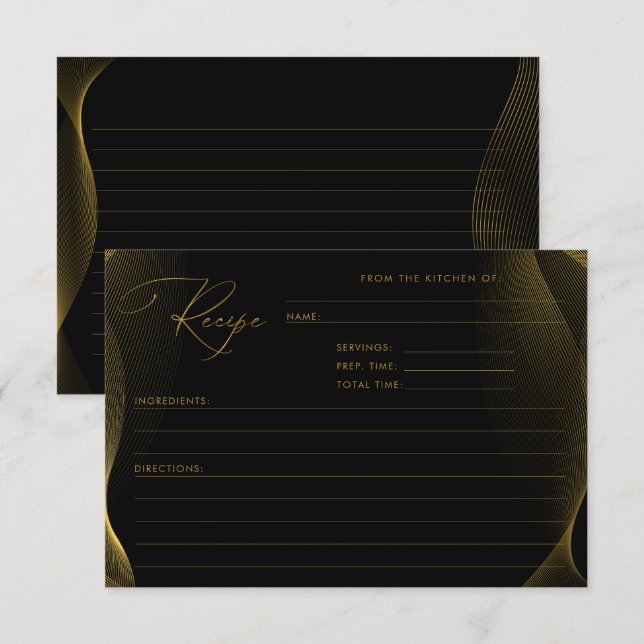 Black and Gold Modern Bridal Shower Recipe Card (Front/Back)