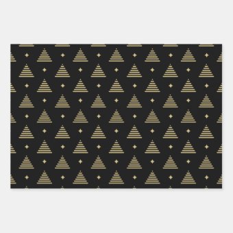 Black and Gold Modern Christmas Pattern Wrapping Paper Sheets | Zazzle