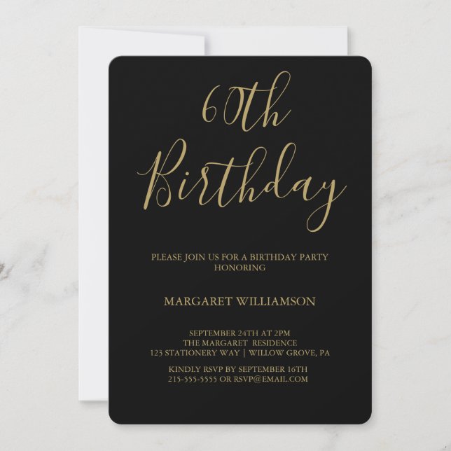Black and Gold Modern Elegance Photo 60th Birthday Invitation (Front)
