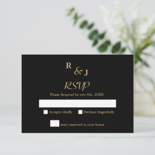 Black and Gold Modern Elegance Wedding  RSVP Card