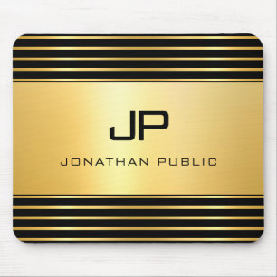 Black And Gold Modern Elegant Monogram Template Mouse Pad