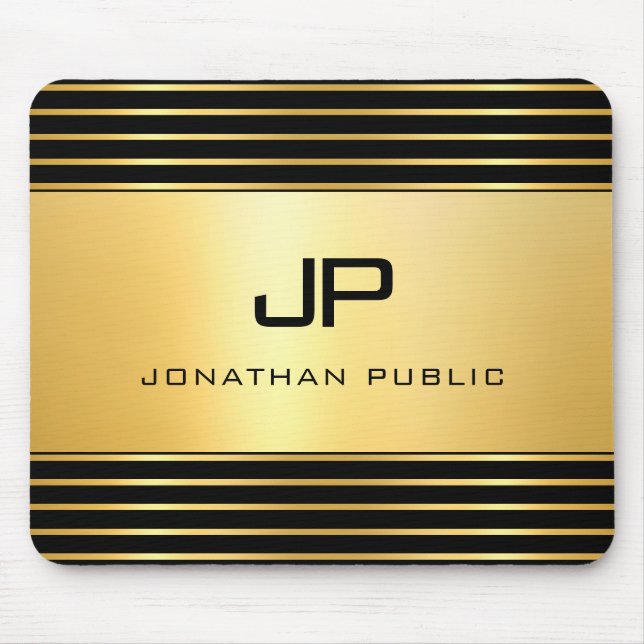 Black And Gold Modern Elegant Monogram Template Mouse Pad (Front)