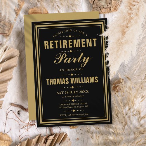 Black And Gold Modern Elegant Retirement Party Invitation