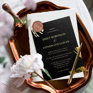 Black and Gold Modern Elegant Wedding Real Foil Invitation