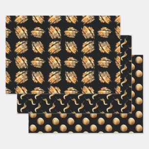Black And Gold Modern Glam Wrapping Paper Sheets