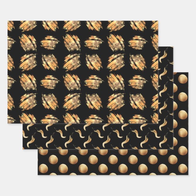 Black And Gold Modern Glam Wrapping Paper Sheets (Set)