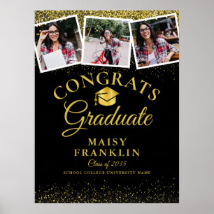 Black And Gold Modern Graduation 3 Photo Sign