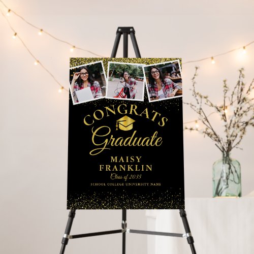 Black And Gold Modern Graduation 3 Photo Sign