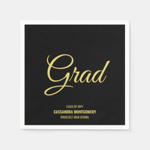Black and Gold Modern Graduation Party Napkins
