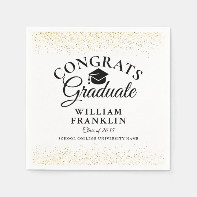 Black And Gold Modern Graduation Party Napkins (Front)
