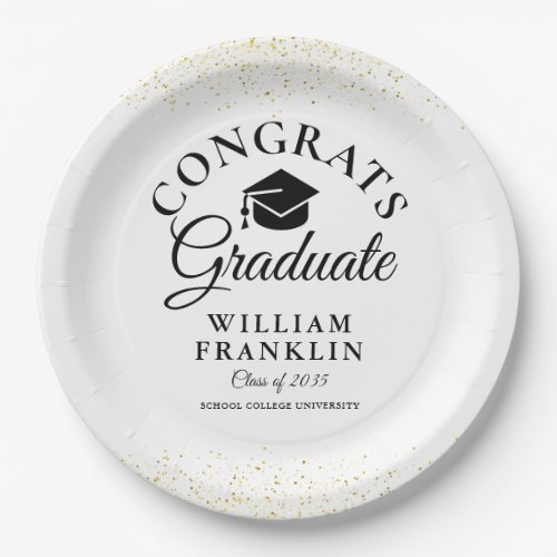 Black And Gold Modern Graduation Party Paper Plates