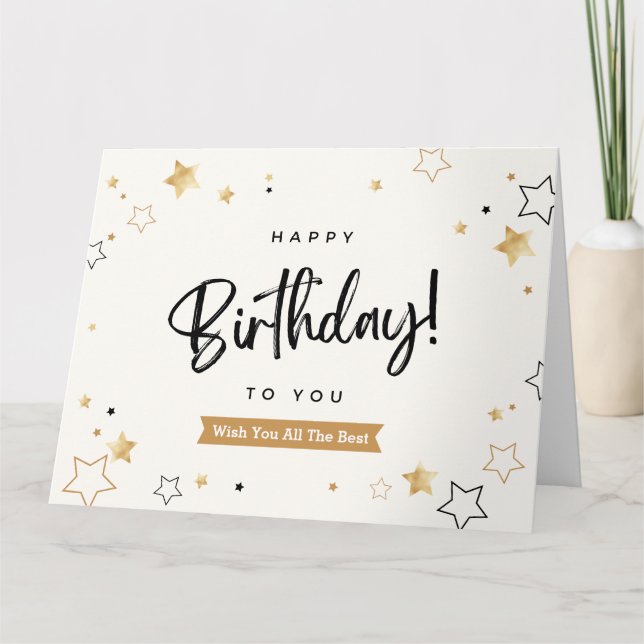 Black and Gold Modern Happy Birthday Greeting Card (Front)