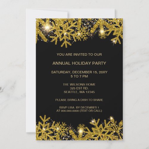 Black and Gold Modern Holiday Party  Invitation