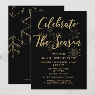 Black and Gold  Modern holiday Party Invitation