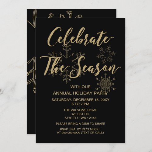 Black and Gold  Modern holiday Party Invitation