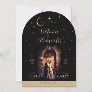 Black and Gold Modern Minimal Celestial Arch Save The Date