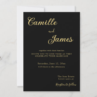 Black And Gold Modern Minimalist Elegant Simple Invitation