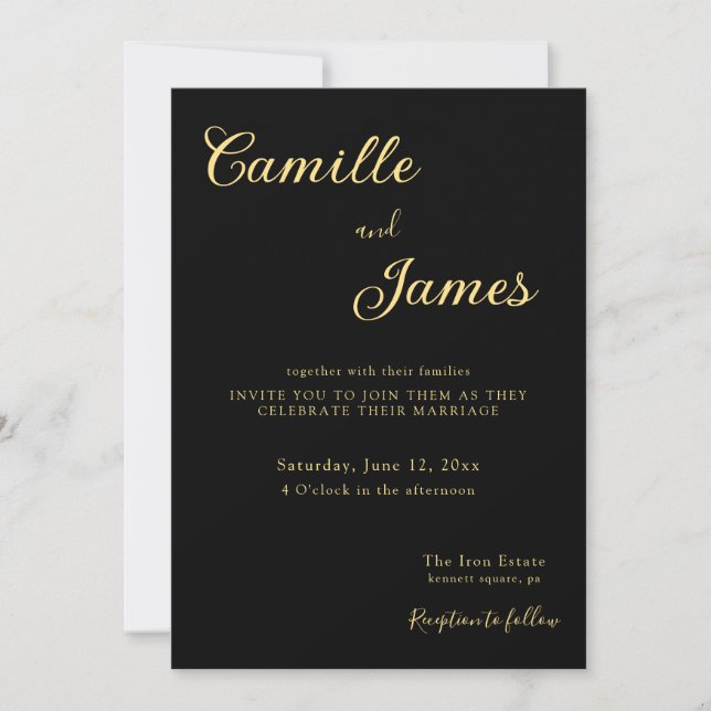 Black And Gold Modern Minimalist Elegant Simple Invitation (Front)