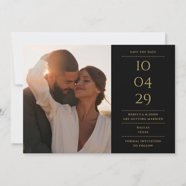 Black And Gold Modern Minimalist Wedding Photo Save The Date (Front)