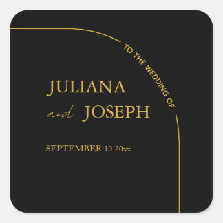 Black and Gold Modern Minimalist Wedding Square Sticker