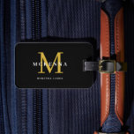Black And Gold Modern Monogram Monogrammed Elegant Luggage Tag at Zazzle