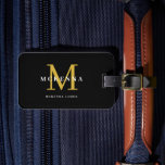 Black and Gold Modern Monogram Monogrammed Elegant Luggage Tag<br><div class="desc">Modern black and gold luggage tag featuring personalized monogram,  name and return address on the back.</div>