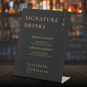 Black And Gold Modern Monogram Signature Drinks Pedestal Sign
