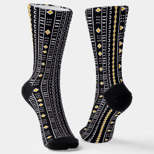 Black And Gold Modern Mud Cloth Socks