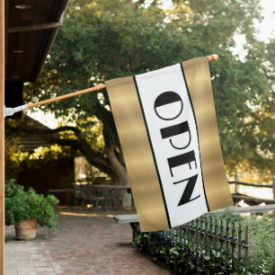 Black and Gold Modern Open Sign for Business Flag