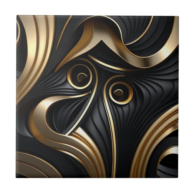 Black and gold modern pattern ceramic tile (Front)
