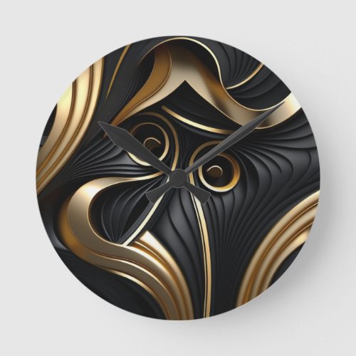 Black and gold modern pattern round clock