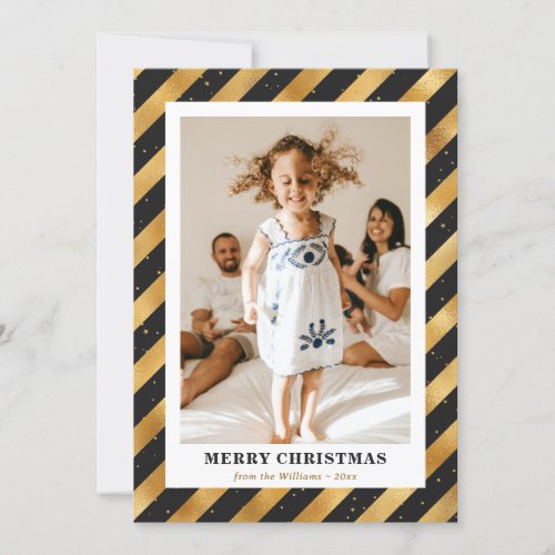 Black and Gold Modern Photo Merry Christmas Card