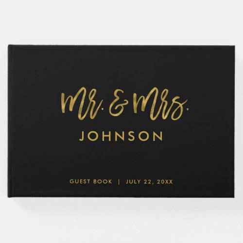 Black and Gold Modern Photo Wedding Guest Book