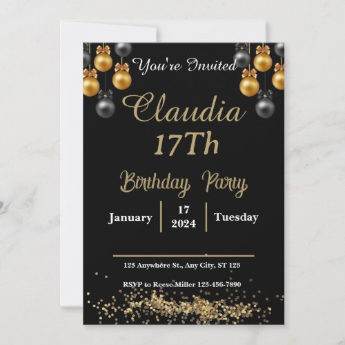 Black and Gold Modern Prom Night Party  Invitation