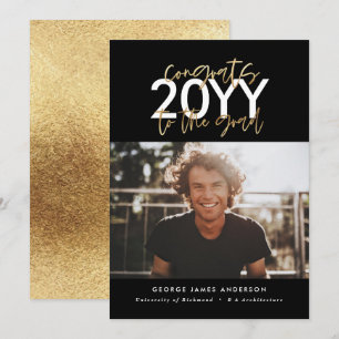 Black and gold modern script graduation photo