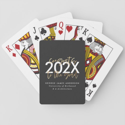 Black and gold modern script stylish graduation  poker cards