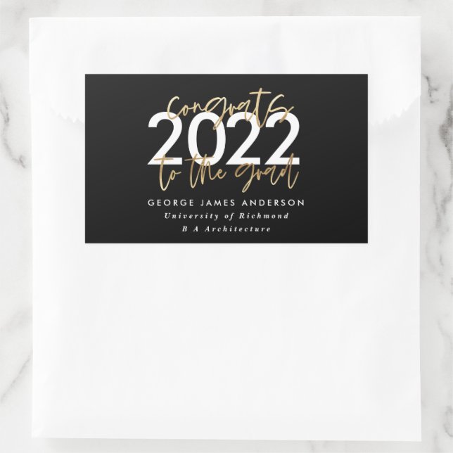 Black and gold modern script stylish graduation  s rectangular sticker (Bag)