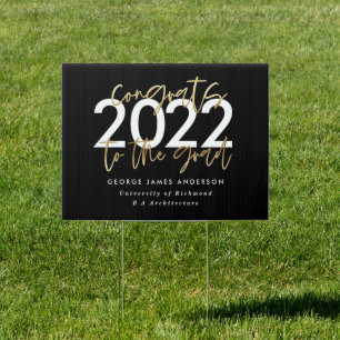 Black and gold modern script stylish graduation sign