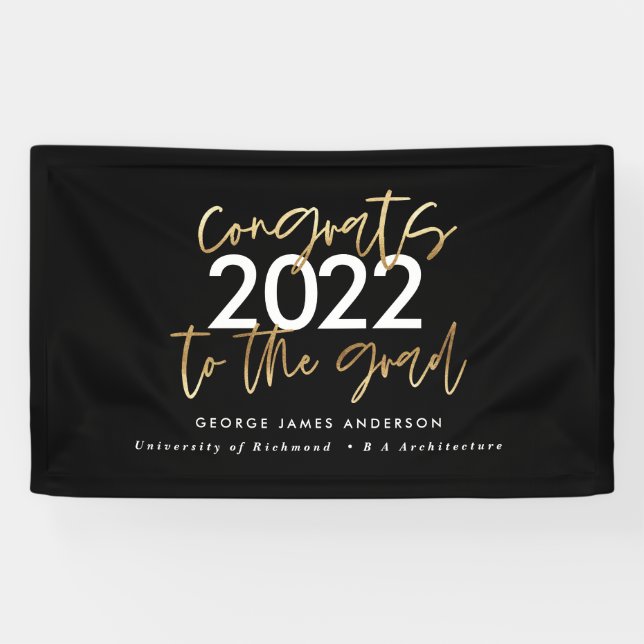 Black and gold modern script stylish graduation ta banner (Horizontal)