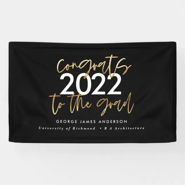 Black and gold modern script stylish graduation ta banner | Zazzle