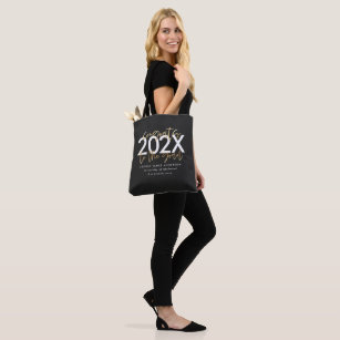 Black and gold modern script stylish graduation to tote bag