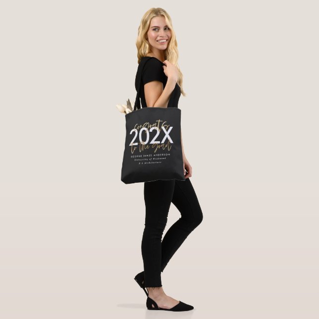 Black and gold modern script stylish graduation to tote bag (On Model)