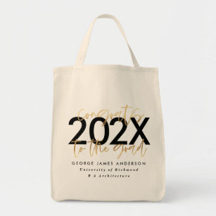 Black and gold modern script stylish graduation to tote bag