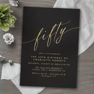 Black and Gold   Modern Sleek Glam 50th Birthday Invitation