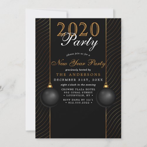 Black And Gold Modern Speakeasy New Year Party Invitation