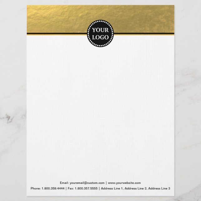 Black and Gold Modern Stationary Custom Monogram Letterhead (Front)